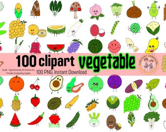 vegetables and fruits 100 Clipart Bundle - Digital Download, DIY Invitation Art, Printable Scrapbooking Supplies