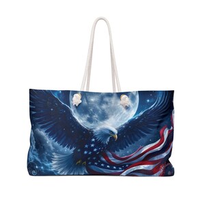 Patriotic Eagle Weekender Bag,  Perfect for Travel, Beach, Gym, Gifts, Festivals,  American Flag Design