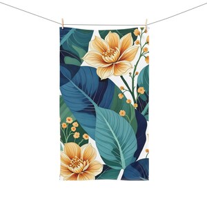 Tropical Floral Hand Towel,  Vibrant Bathroom Accessory, Gift for Beach Lovers, Kitchen Decor, EcoFriendly Home Textile