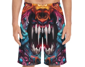 Pantaloncini da spiaggia da uomo vivaci con design Mimic Monster, perfetti per le giornate in spiaggia, il divertimento estivo, i costumi da bagno, le feste in piscina, gli elementi essenziali per le vacanze