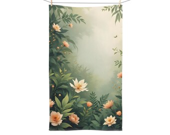 Floral Hand Towel, Botanical Kitchen Towel, Nature Inspired Dish Towel, Gift for Garden Lovers, EcoFriendly Home Decor