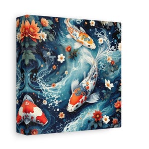 Koi Pond Fish Canvas Art Print, Vibrant Wall Decor, Home Decor, Floral Artwork, Perfect Gift for Nature Lovers, Japanese Art