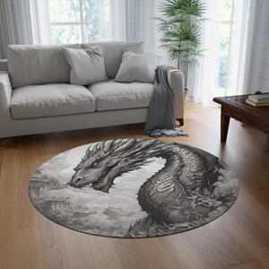 Limited Print: Temple Guardian in the Clouds 5&#39; Round Area Rug