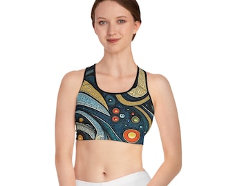 Bohemian Patterned Sports Bra - Activewear for Yoga, Fitness, Dance, Gifts for Her, Festival Outfits, Comfortable Sportswear