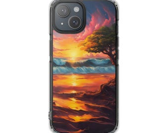 Sunset Beach Scene Magnetic Clear Impact Case, Phone Cover, Ocean Lover Gift, Summer Accessory, Beach Vibes
