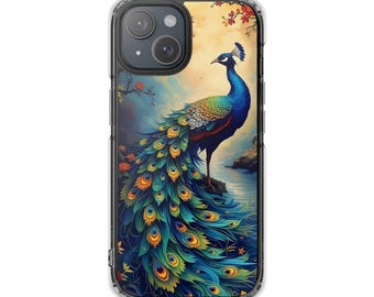 Peacock Magnetic Phone Case, Stylish, Transparent, Protective Cover for iPhone, Gift for Phone Lovers, Trendy Accessory