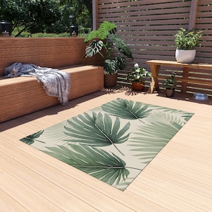 Tropical Leaves Outdoor Rug, Boho Home Decor, Patio Mat, Camping Accessory, Garden Area Rug, Outdoor Living Essentials