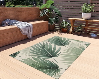 Alfombra de exterior con hojas tropicales, decoración bohemia para el hogar, alfombra de patio, accesorio para acampar, alfombra para el jardín, elementos esenciales para la vida al aire libre