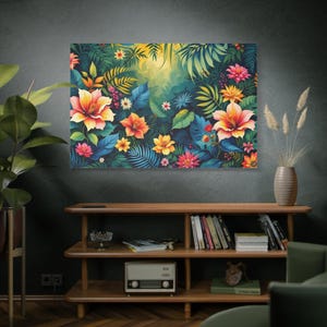 Vibrant Floral Canvas Art,  Tropical Home Decor, Wall Art, Summer Gift, Nature Lover Gift, Living Room Decoration