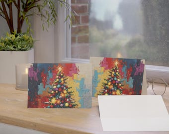 ユニークでカラフルなクリスマスツリーのグリーティングカード、ホリデーカードパック