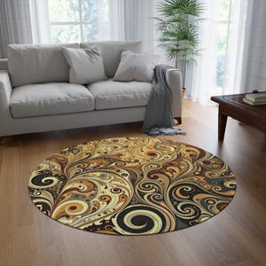 Bohemian Round Rug, Swirl Design Area Rug, Home Decor, Living Room Accent, Cozy Bedroom Decor, Artful Floor Mat
