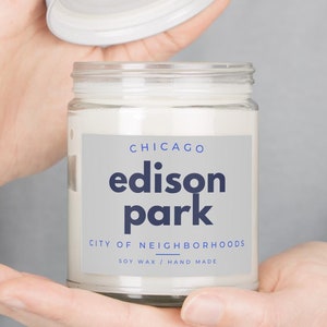 Chicago Candle Chicago Edison Park Neighborhood Moving to Chicago Hostess Gift Housewarming Candle Urban Decor Chicago Gifts