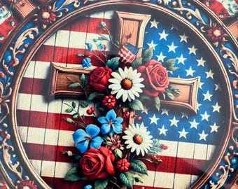 Patriotic Cross Wind Spinner – Floral American Flag Metal Yard Art