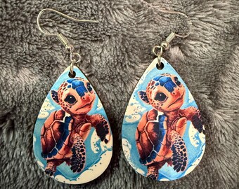 Teardrop Sea Turtle Earrings | Lightweight Stainless Steel Hooks