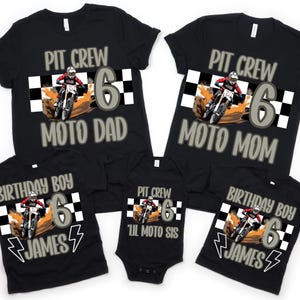 Dirt bike custom birthday shirts, matching family birthday shirts, boys custom birthday shirts, dirt bike and pit crew dirt bike shirts