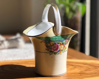 Vintage Noritake Porcelain Hand Painted Floral Basket. Made in Japan.