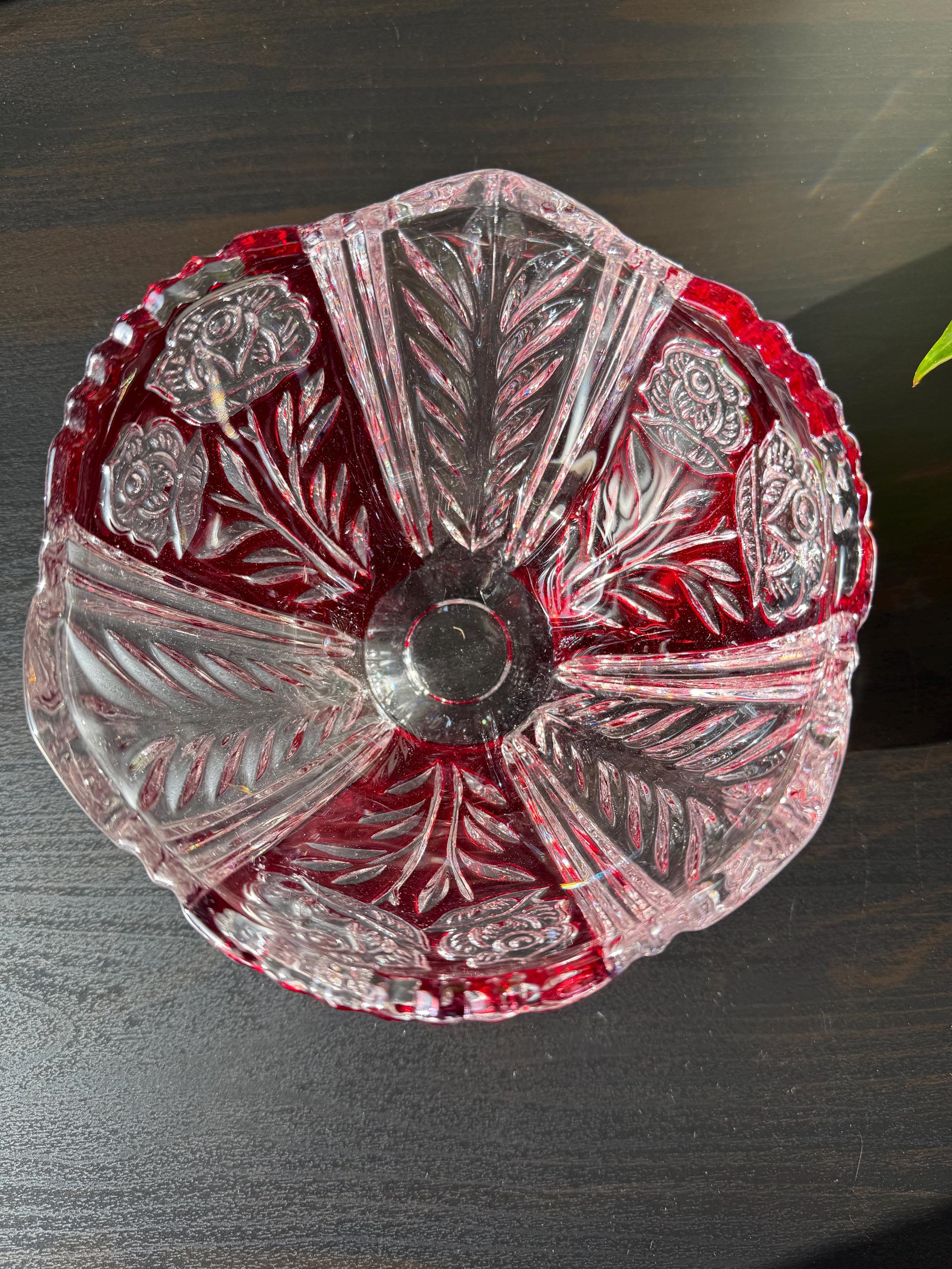 Vintage Anna Hutte Bleikristall Lead Crystal Ruby Cut-glass Bowl