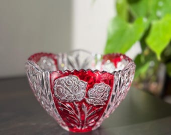 Vintage Anna Hutte Bleikristall Lead Crystal Ruby Cut-glass Bowl