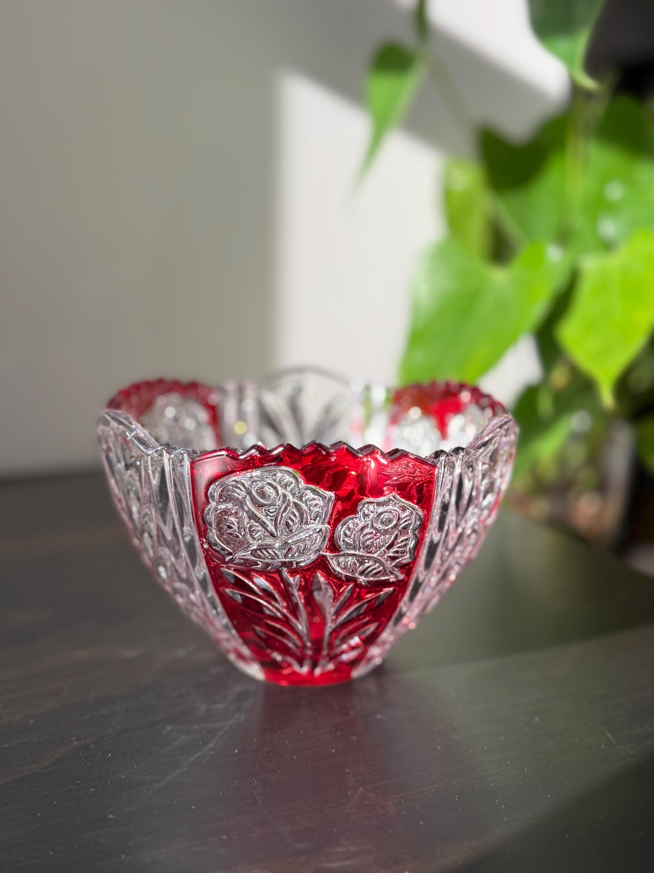 Vintage Anna Hutte Bleikristall Lead Crystal Ruby Cut-glass Bowl