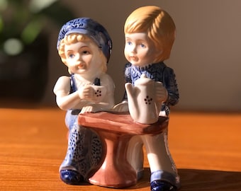 Capodimonte Vintage Porcelain Biscuit Collectible Figurine Tea Party. Made in Italy.