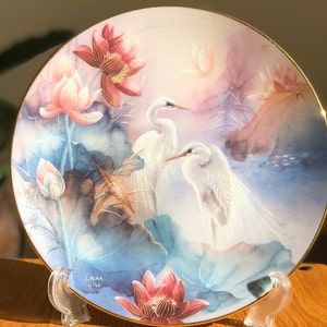Vintage Decorative Porcelain Plate The Egrets by Lena Liu