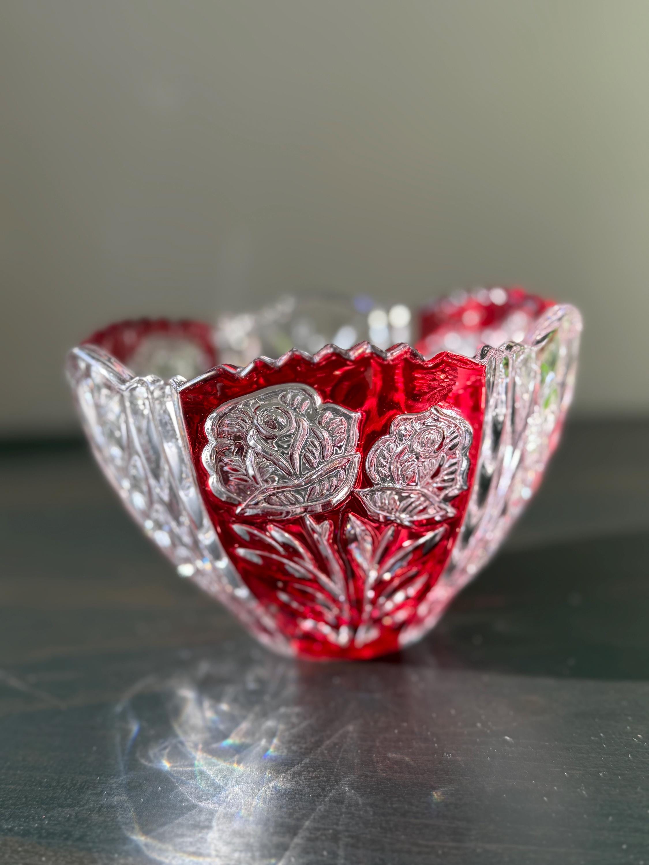 Vintage Anna Hutte Bleikristall Lead Crystal Ruby Cut-glass Bowl