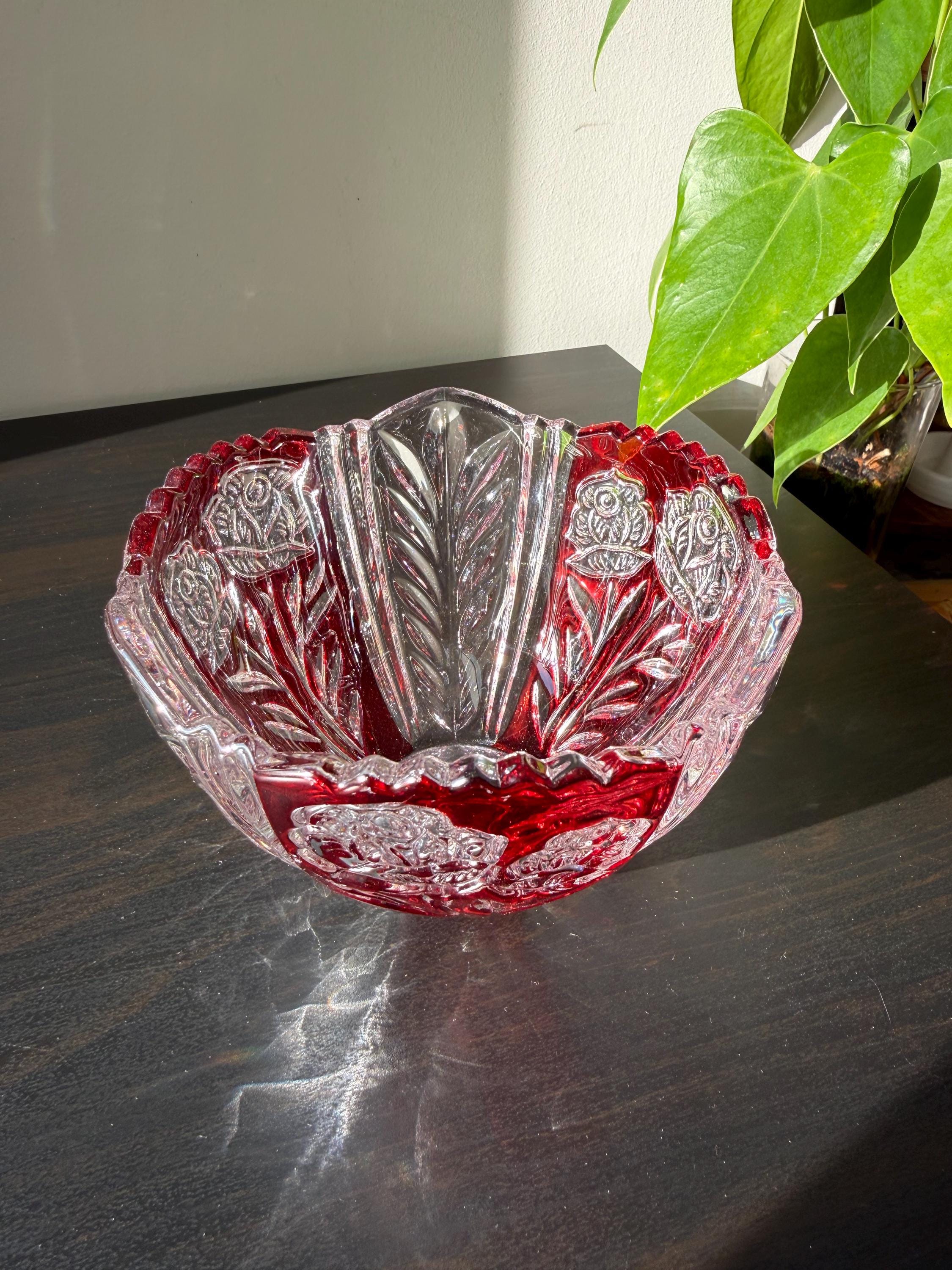 Vintage Anna Hutte Bleikristall Lead Crystal Ruby Cut-glass Bowl