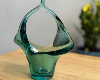 Bol vintage bleu-vert en verre d'art de Skrdlovice.