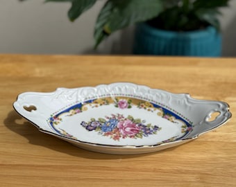 Bandeja de servir de porcelana T.Limoges vintage con baño de oro