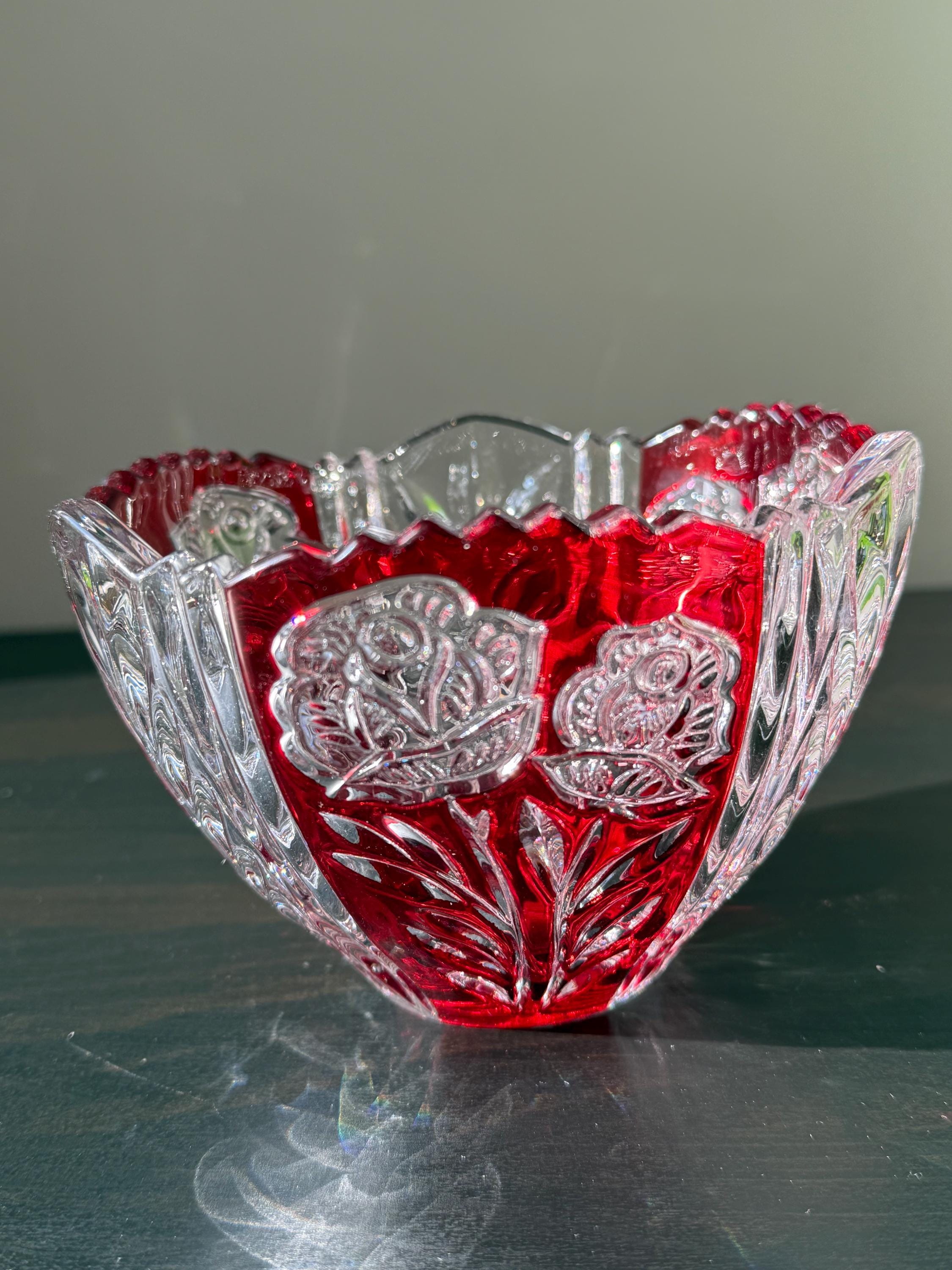 Vintage Anna Hutte Bleikristall Lead Crystal Ruby Cut-glass Bowl