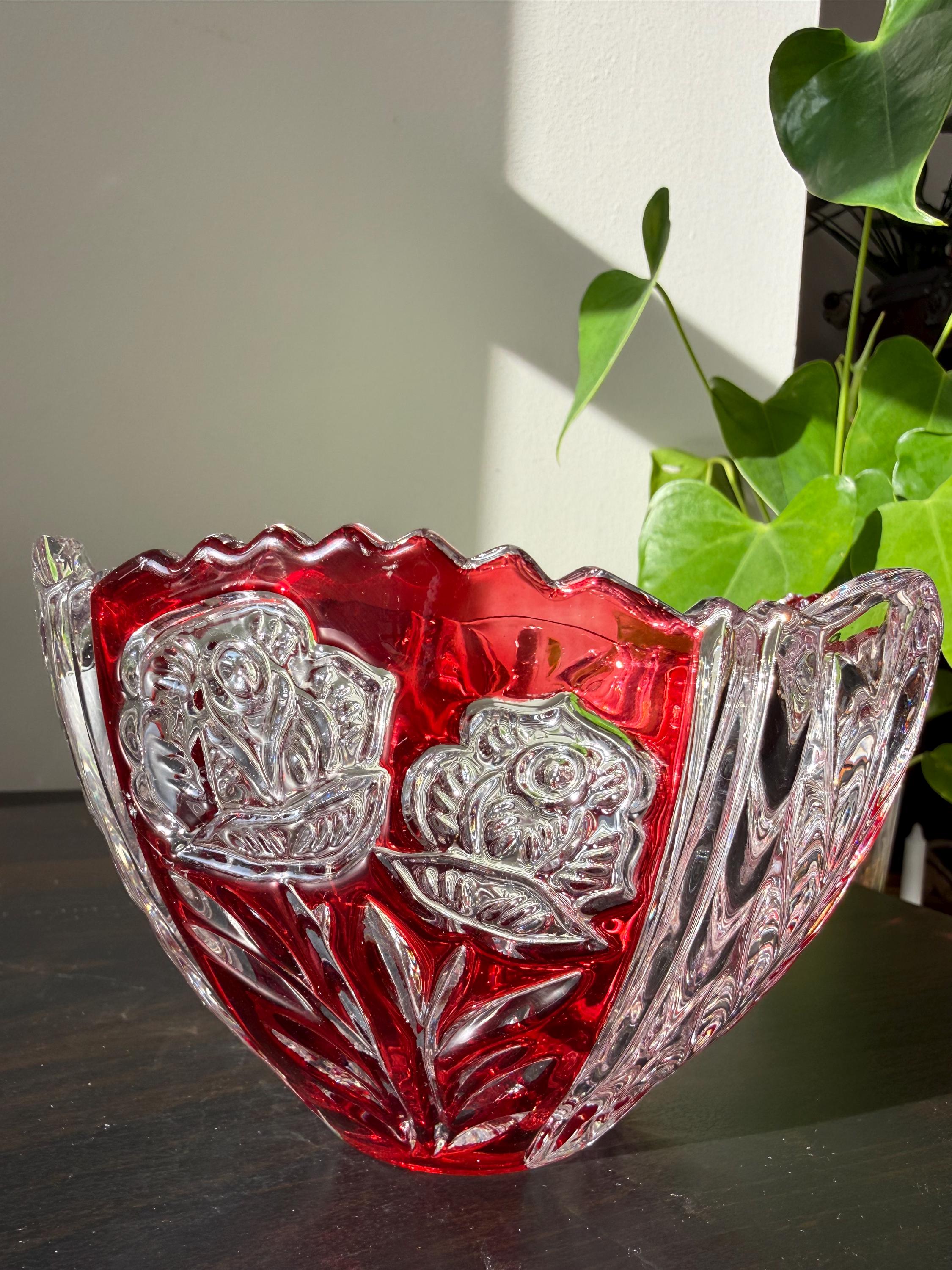 Vintage Anna Hutte Bleikristall Lead Crystal Ruby Cut-glass Bowl