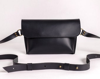 Black Crossbody bag for woman, Leather Fanny Packs, Belt bag for her, Womens bum bag, Shoulder Purse Bag, Cross Body Bag, Leather Womens Bag