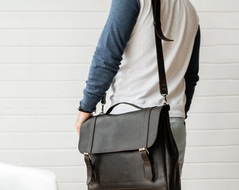 Macbook leather bag, Mens leather laptop briefcase, Dark brown genuine leather messenger bag, Shoulder Bag Men, Leather office bag for man