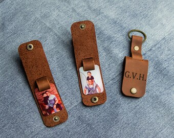 Engraved Leather Keychain for Men Personalized Photo Keyring Custom Picture Keychain Gift for her him Birthday gift for wife husband mum