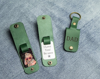 Family Photo Keychain Gift for Father, Husband Keychain with Photo, Leather Key Chain, Custom Photo Keychain from Wife, Keychain for Men