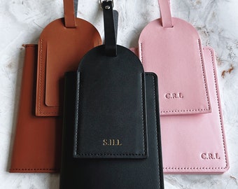 Personalized Vegan Leather Passport Holder & Luggage Tag Travel Set : Custom Stamped Gift, Birthday, Honeymoon