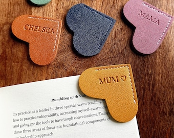 Personalized Vegan Leather Heart Shaped Corner Bookmark: Custom Stamped Reader Gift, Valentines Day, Birthday