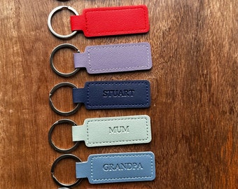 Personalized Vegan Leather Keychain: Engraved Keyring, Custom Date, Name or Initial Tag