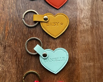 Personalized Vegan Leather Heart Keychain: Engraved Keepsake, Heart Shaped Keyring, Valentines Day, Birthday Gift