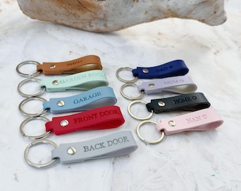 Personalized Vegan Leather Keychain: Custom Stamped Name, Date or Initial Keyring, Handmade in UK