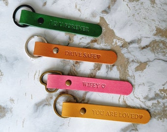 Personalized Leather Keychain, Custom Engraved Keyring, Christmas, Birthday, Anniversary Gift