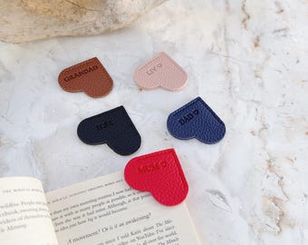 Personalized Vegan Leather Heart Bookmark: Corner Page Keeper