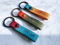 Leather Keyring, Personalised Christmas Gift for Her and Him, Custom Embossed Keychain, Key Fob, Third Wedding Anniversary, Birthday Gift product logo