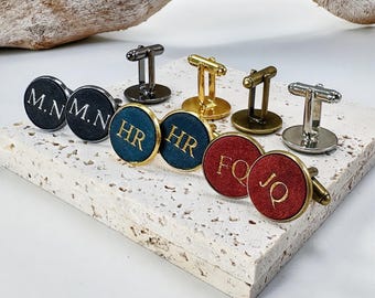 Personalized Leather Cufflinks, Birthday, Anniversary Gift for Him, Groom, Groomsmen, Italian Leather