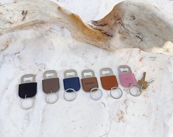 Personalized Vegan Leather Bottle Opener Keyring: Groomsmen Gift, Fathers Day, Wedding Favour Gifts