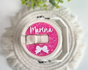 IceFlow Name Plate Bow Flip Straw Tumbler Name Tag Cheer Cup Accessory School Gift for Daughter Accessory Lid Topper Coquette Tumbler Label