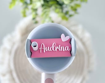 Tumbler Name Plate Heart Name Tag for Cup Gift for Mom Personalized Name Plate Girly Tumbler Lid Love Accessory Tumbler Gift for Daughter