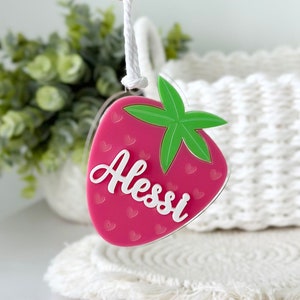 Strawberry Basket Tag Personalized Name Tag Cute Berry Tag Name Plate Pink Place Card Acrylic Gift Label Basket Name Label Present Tag