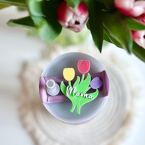 Tumbler Name Plate Tulip Custom Cup Name Tag Spring Tumbler Lid Accessory Flower Tumbler Straw Topper Mother's Day Gift Tumbler Name Bouquet