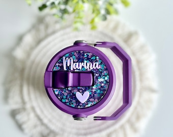 Flip straw Tumbler Name Plate IceFlow Cup Accessory Gift for Mom Accessory Lid Topper Tumbler Tag Glitter Heart Name Tag Girly Gift for Her